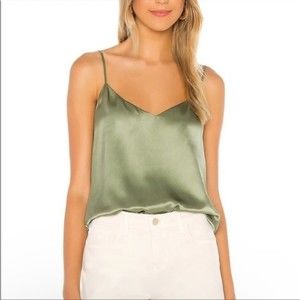 L'Agence NWT Ambrosia Sage Green Silk Satin V Neck Tank Adjustable Strap XS Top